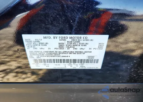 2017 Ford Explorer Xlt z USA, uszkodzony, nr VIN 1FM5K8D88HGC28051